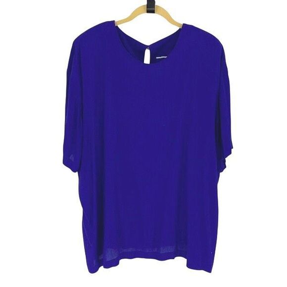 Womens 2 Pc Set Short Sleeve Blouse Printed Duster Cardigan Blue Purple Size 3X - Picture 6 of 10